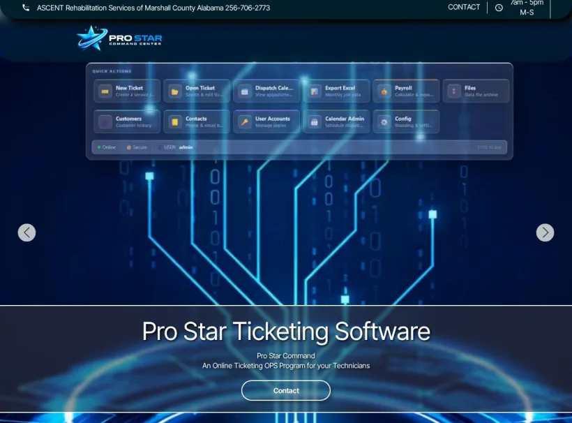 Pro Star Ticketing System for On-Site Technicians website